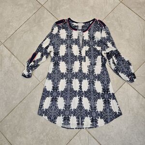 Soft Surroundings Button‎ Front Tunic Top Womens Blue White